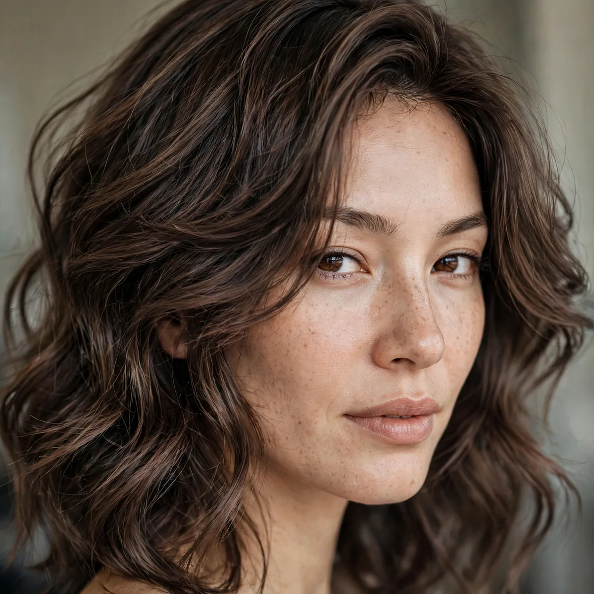 Velvet Brown Dimension hairstyle in cool mocha with velvet depth